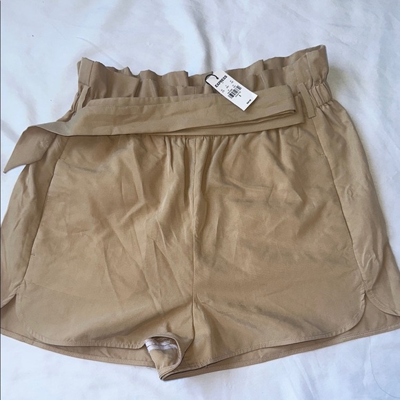 Express Pants - Express Tan High Waist Shorts with Paper Bag Waist